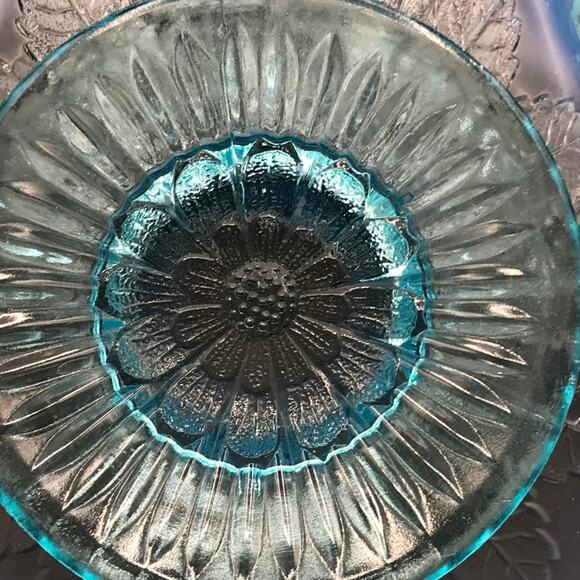 Vintage Ruffled Crimped Edge Blue Opalescent Compote Dome Footed Bowl 1930s-40s - Picture 6 of 9